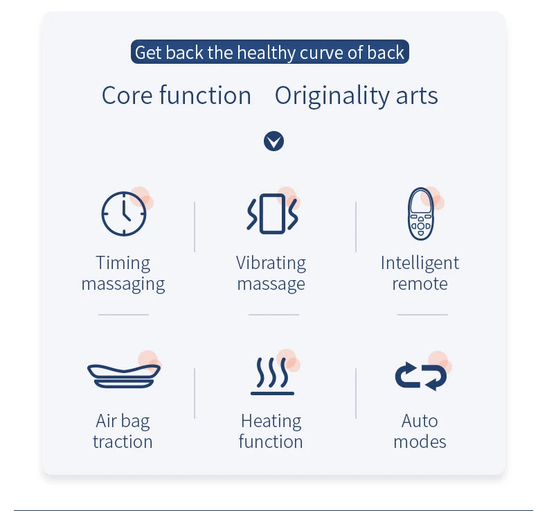 Electric Lumbar Massager Core Functions – Timing Massage, Vibration, Heating, Airbag Traction, Auto Modes, Remote Control