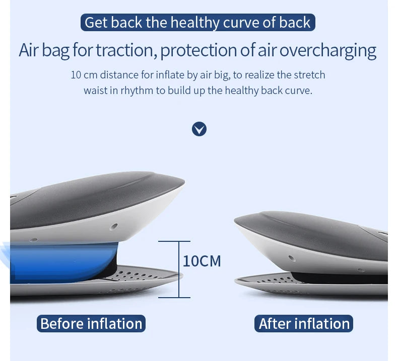 Electric Lumbar Massager with Airbag Traction – Before and After Inflation Demonstrating 10cm Lift