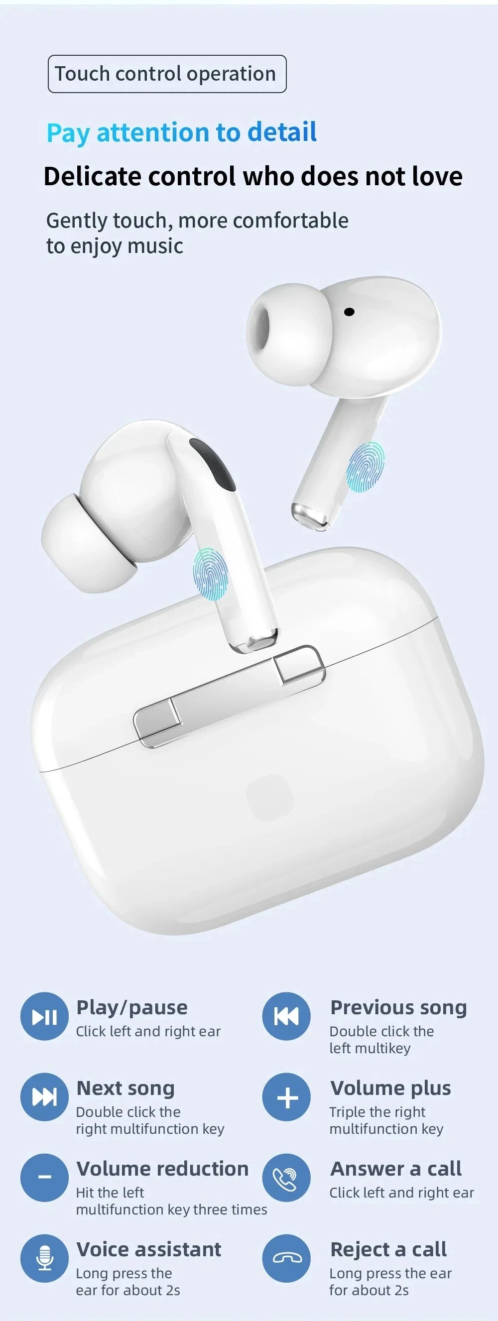 Pro 5 Wireless Earbuds with touch control – play, pause, volume, calls, and voice assistant.