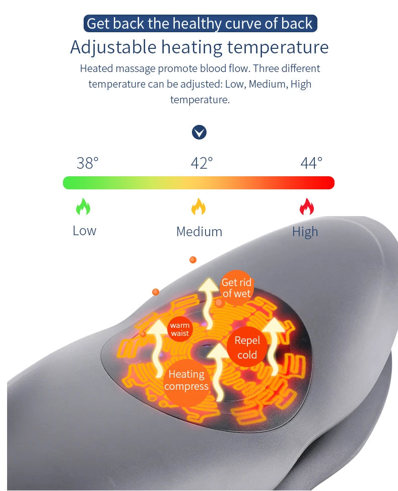 Electric Lumbar Massager with Adjustable Heating Temperature – Low 38°C, Medium 42°C, High 44°C