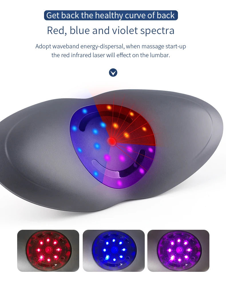 Electric Lumbar Massager with Red, Blue, and Violet Light Therapy for Back Pain Relief