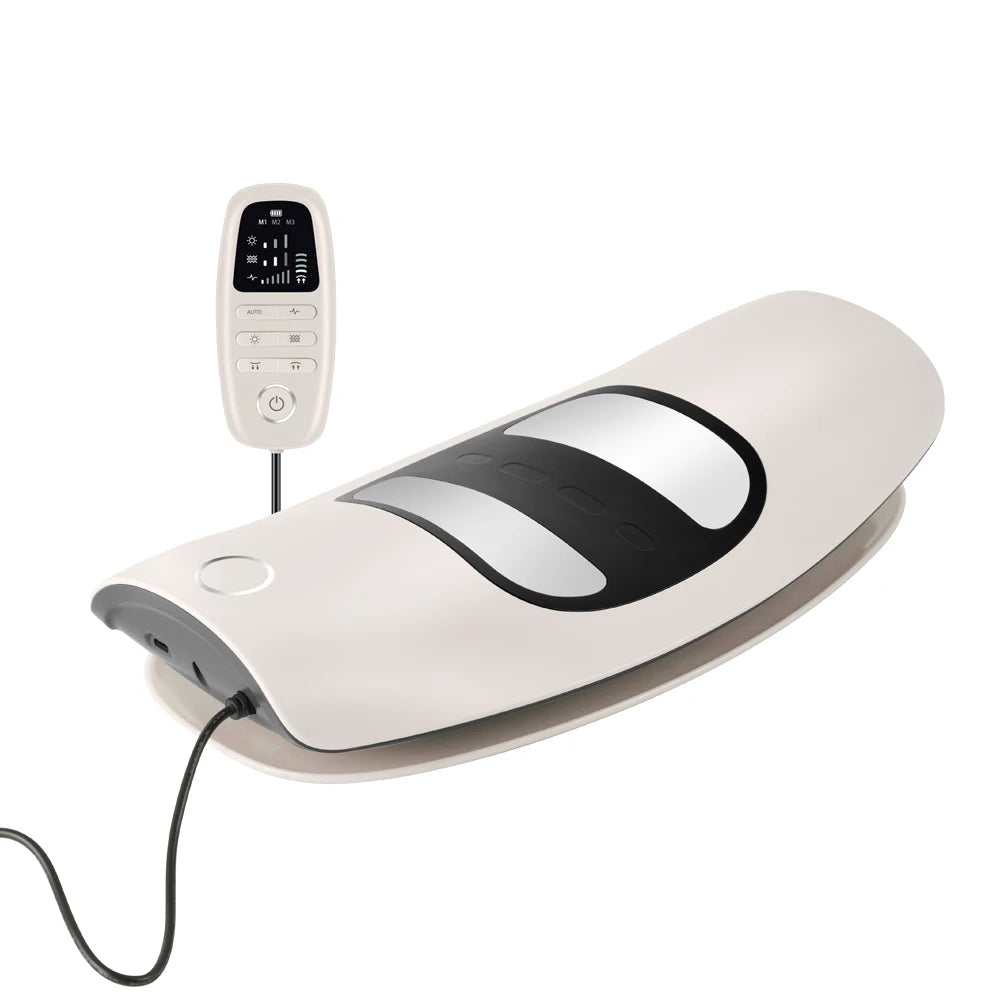 Smart white lumbar massager with heat, vibration and EMS