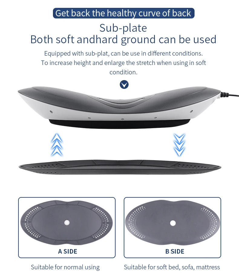 Electric Lumbar Massager with Dual-Sided Sub-Plate – A Side for Normal Use, B Side for Soft Surfaces like Bed or Sofa