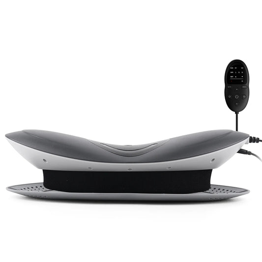Electric Lumbar Massager Front View with Remote Control – Black Device for Back Pain Relief
