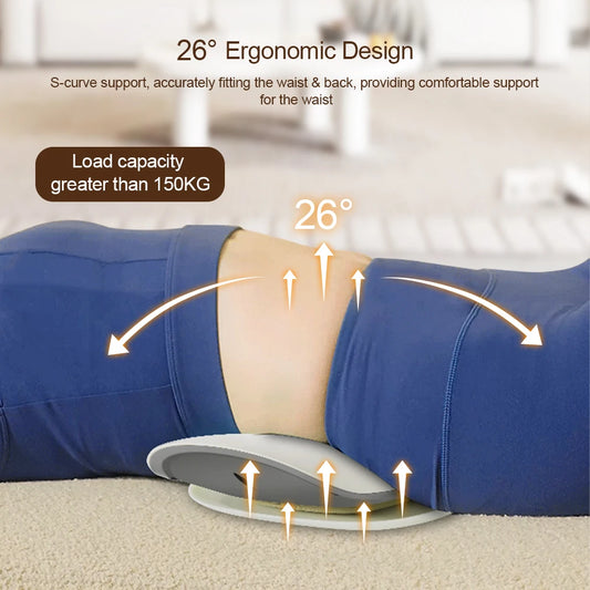 Ergonomic white lumbar massager with 26-degree S-curve support – waist and back pain relief device, load capacity over 150KG
