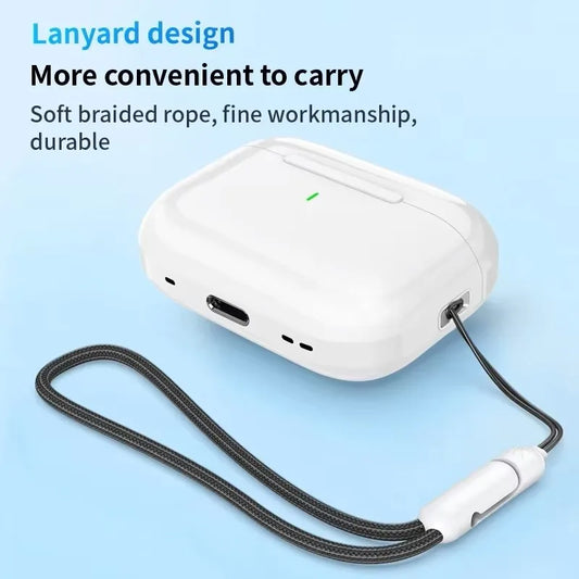 
Pro 5 Wireless Earbuds charging case with durable lanyard design, easy to carry.
