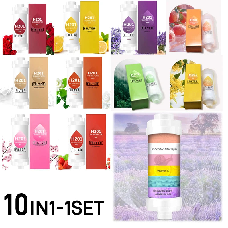 Collage of H201 skincare products with colorful packaging and a lavender background.