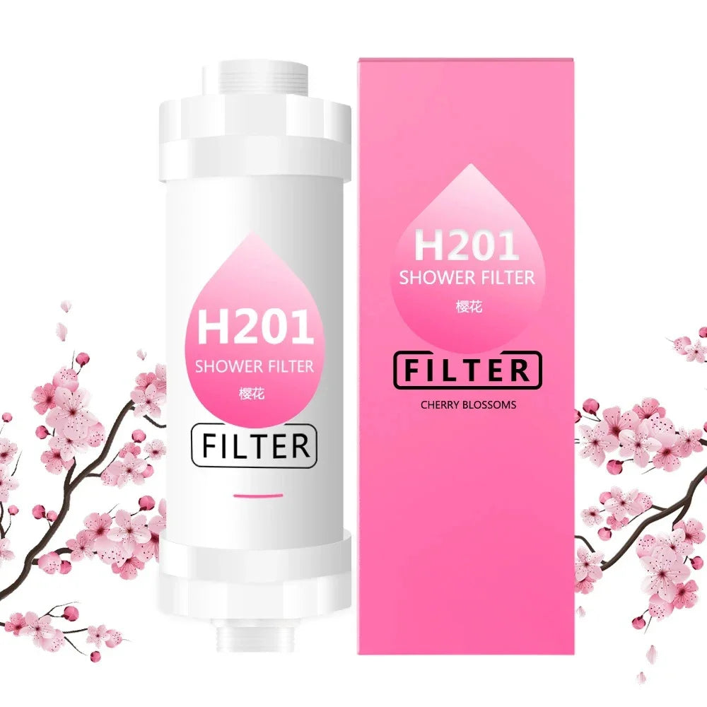 H201 shower filter with cherry blossom design on a white background